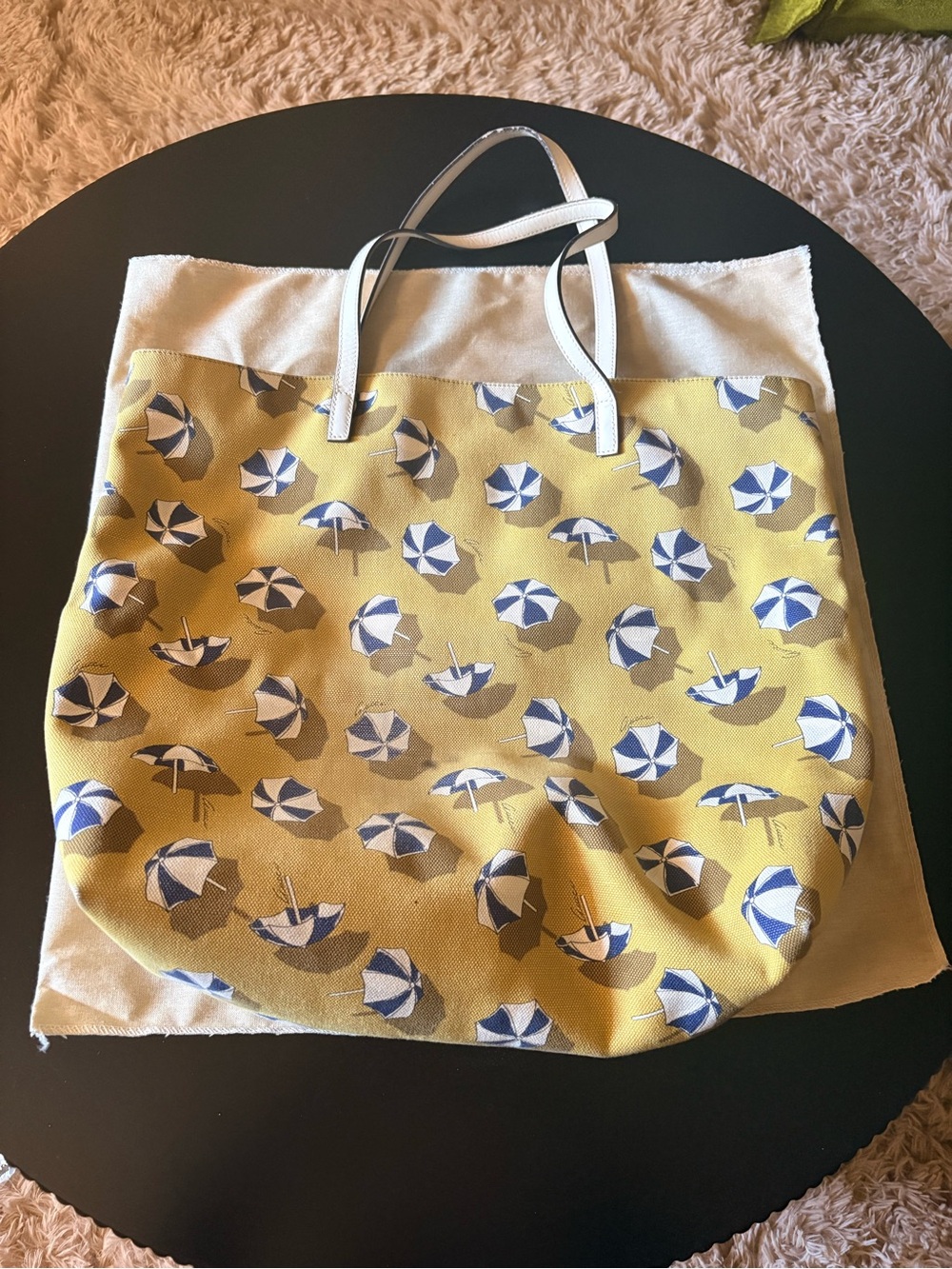 Gucci parasol yellow printed canvas tote bag ft. leather trim